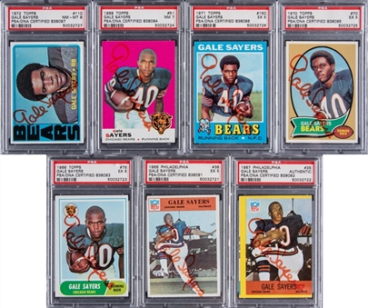 1966-72 Philadelphia and Topps Gale Sayers Signed and PSA/DNA Certified Collection (7 Different) – Including Signed Rookie Card!